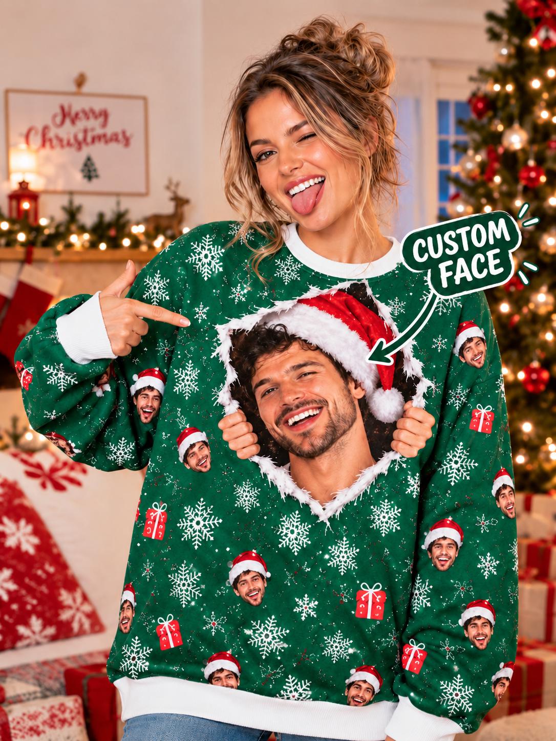 Funny Spouse Face Cutout Custom Ugly Christmas Sweater - Image 2