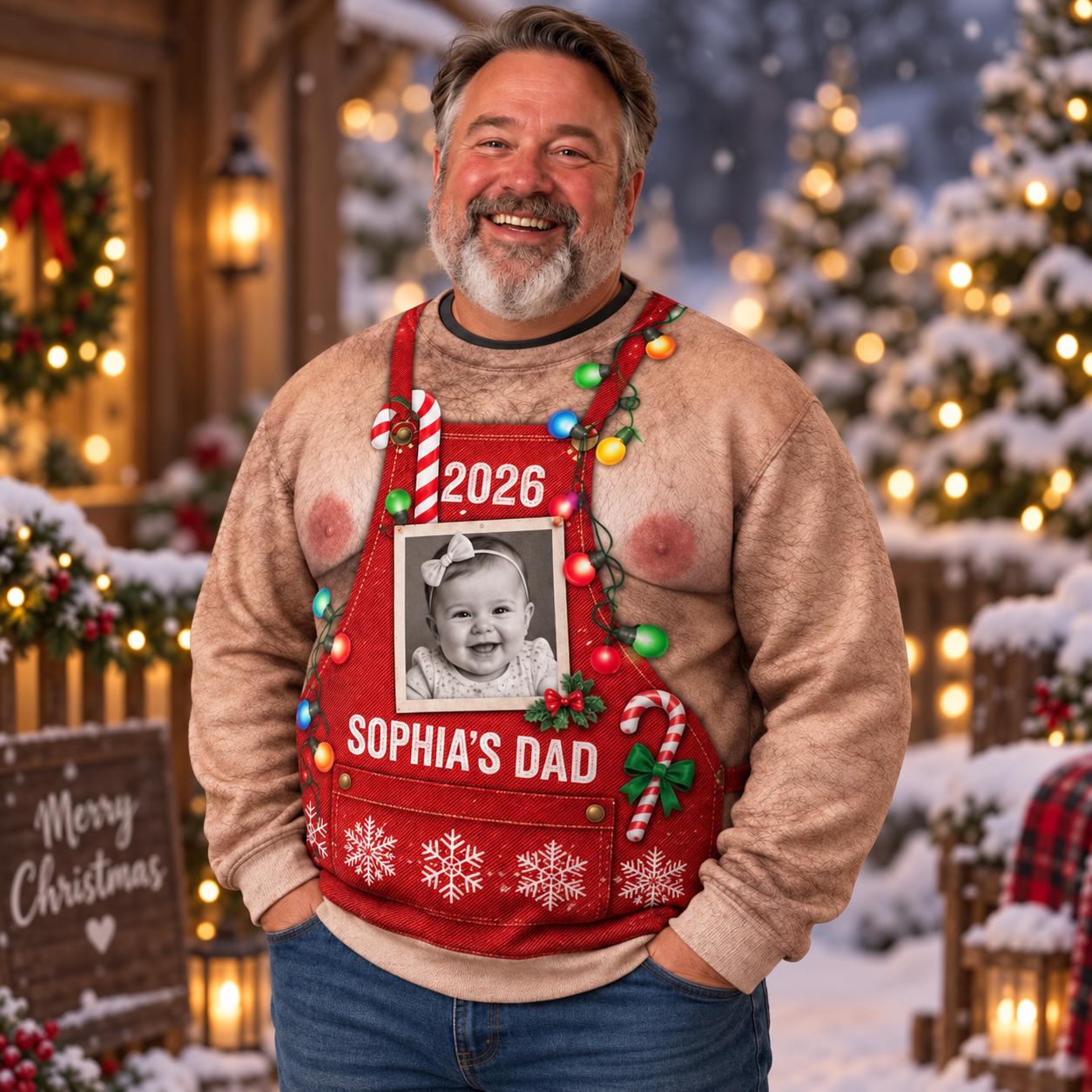 Funny Hairy Denim Chest Custom Ugly Christmas Sweater - Image 2