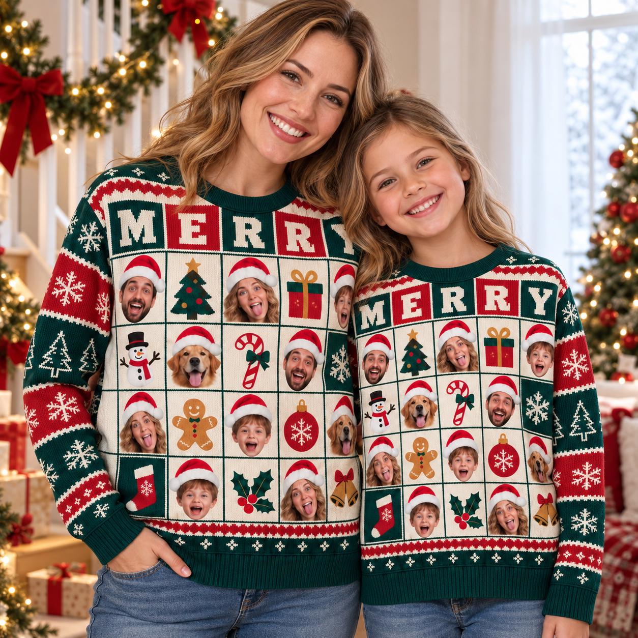 Family Faces Portrait Matching Custom Ugly Christmas Sweater - Image 2