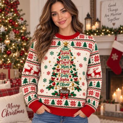 Family   Nana Names Gathering Custom  Ugly Christmas Sweater