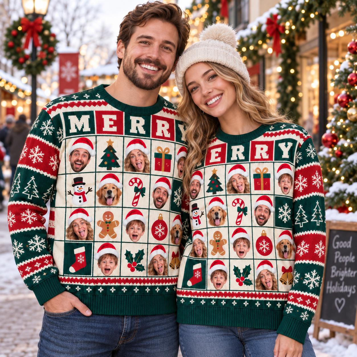 Family Faces Portrait Matching Custom Ugly Christmas Sweater - Image 4