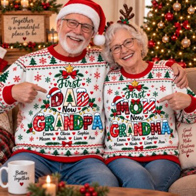 Family   Grandma Grandkids Names Custom  Ugly Christmas Sweater