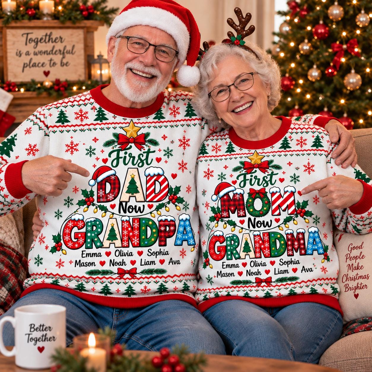 Family Grandma Grandkids Names Custom Ugly Christmas Sweater