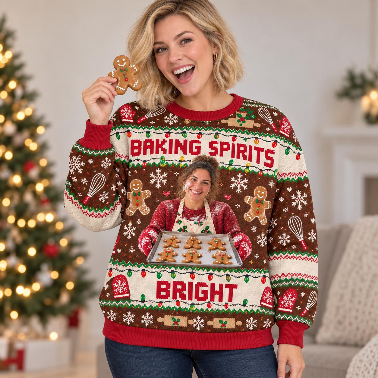 Funny Gingerbread Baking Cocktail Custom Ugly Christmas Sweater