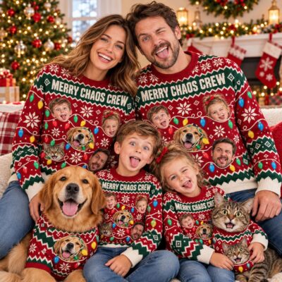 Family   Merry Chaos Faces Custom  Ugly Christmas Sweater