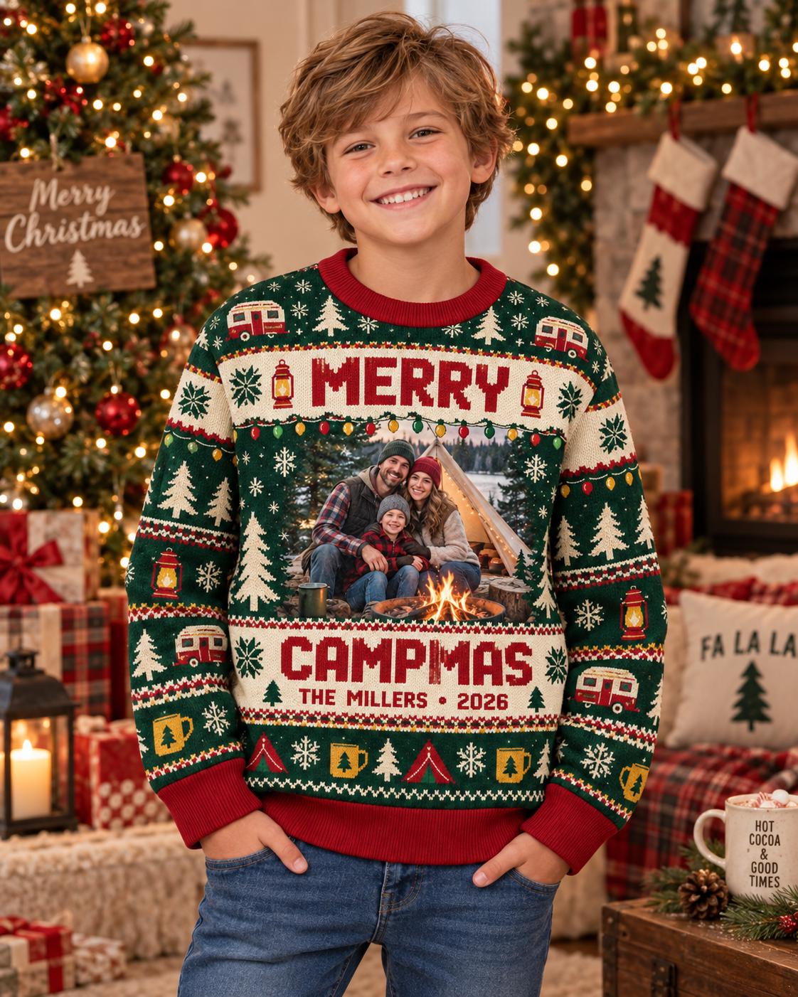 Family Camper Adventure Portrait Custom Ugly Christmas Sweater - Image 2