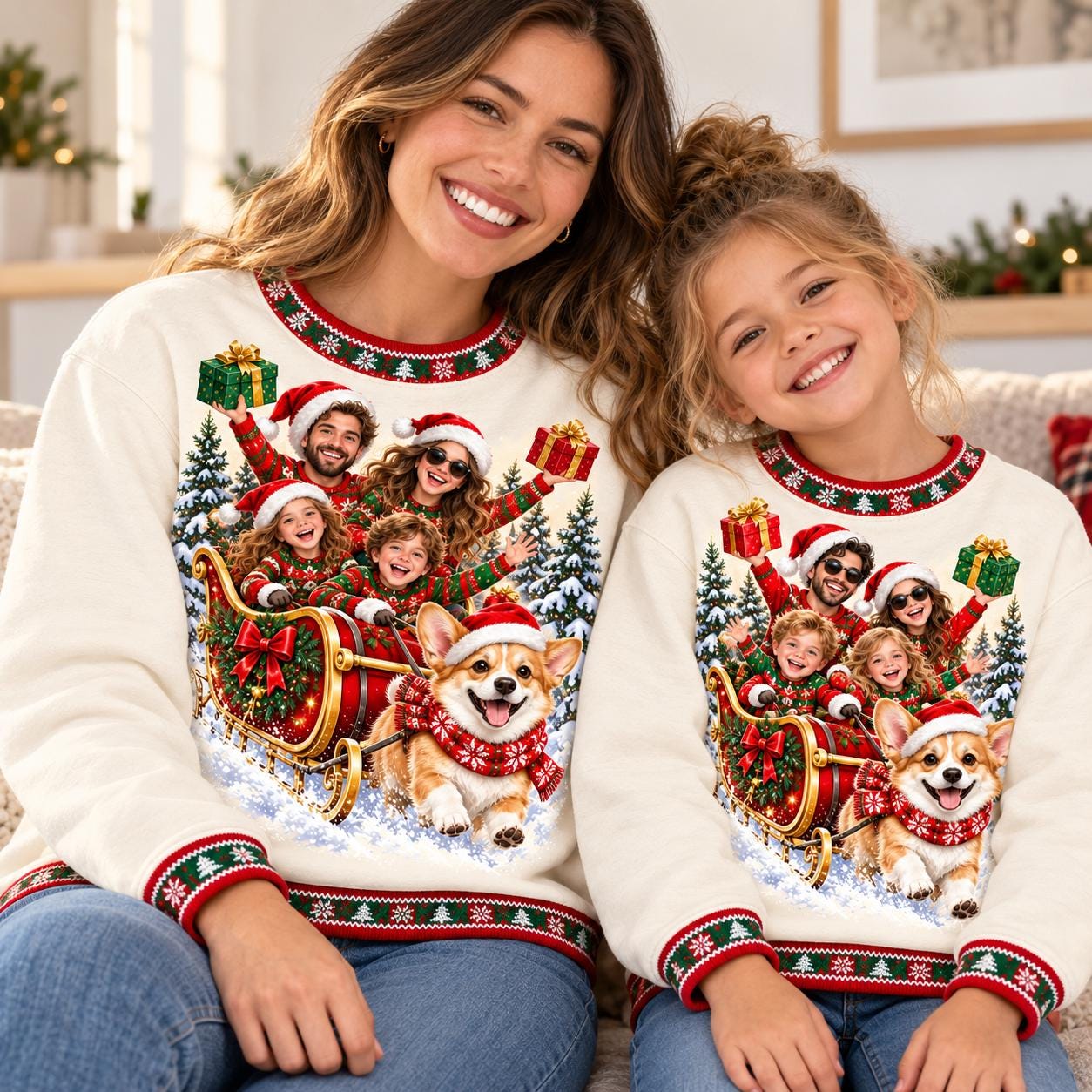 Family Pet Portrait Gathering Custom Ugly Christmas Sweater - Image 2
