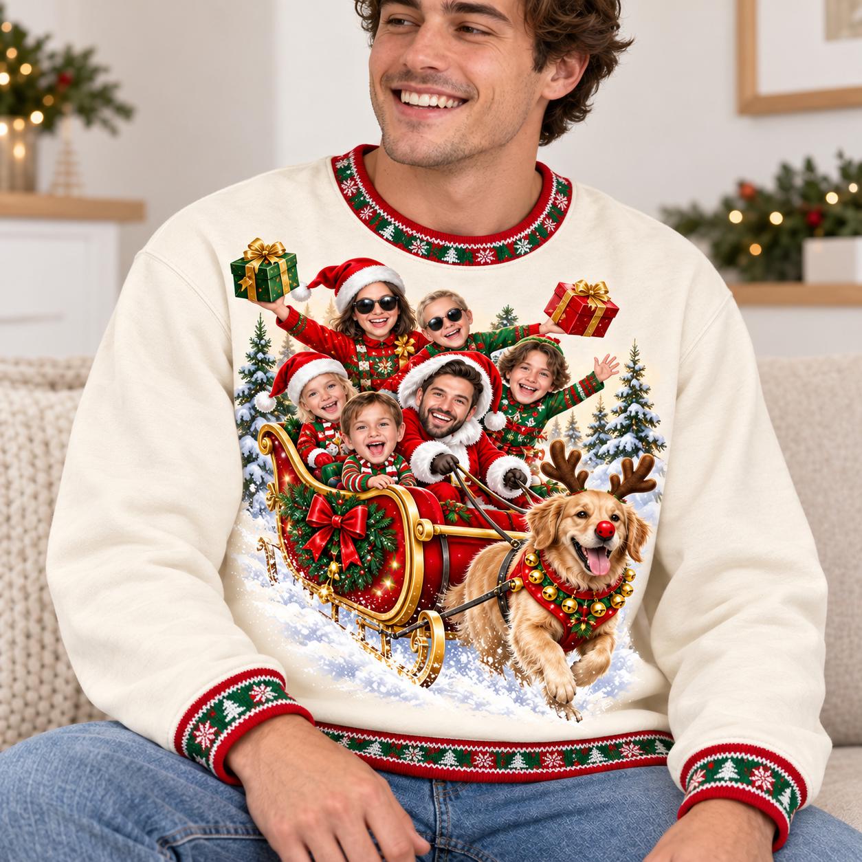 Family Pet Portrait Gathering Custom Ugly Christmas Sweater - Image 3