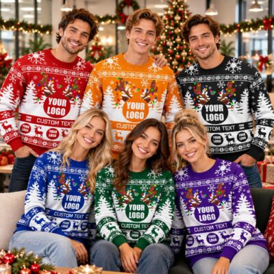 Team   Company Logo Reindeer Custom  Ugly Christmas Sweater