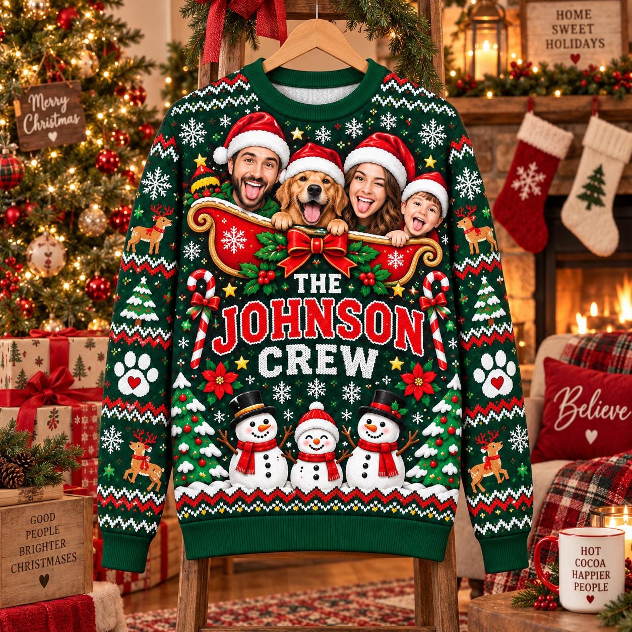 Pet Family Portrait Animals Custom Ugly Christmas Sweater - Image 3