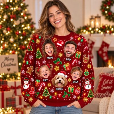 Family   Festive Group Portrait Custom  Ugly Christmas Sweater