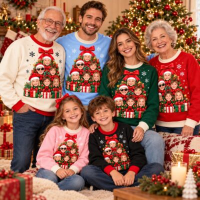 Family   Party Faces Festive Custom  Ugly Christmas Sweater