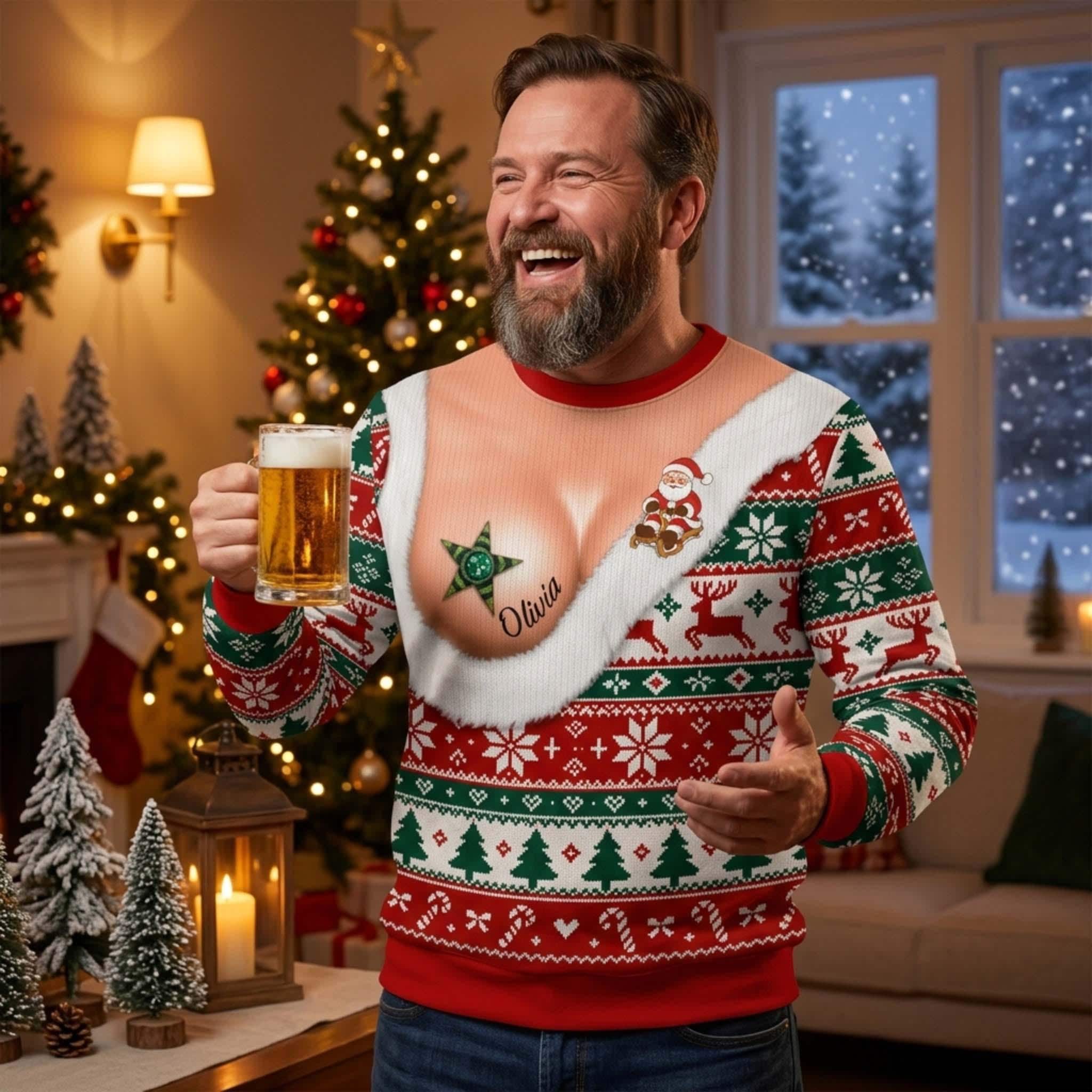 Funny Santa Torso Joke Custom Ugly Christmas Sweater - Image 2