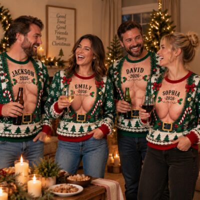 Team   Matching Names Festive Custom  Ugly Christmas Sweater