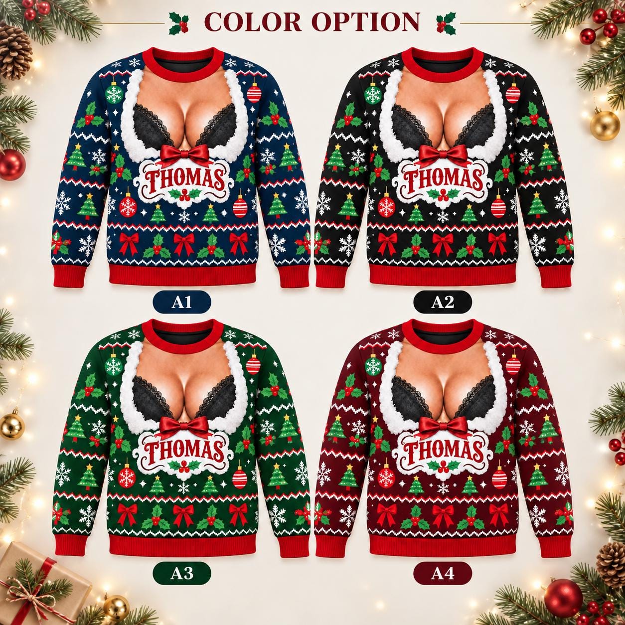 Funny Bare Chest Gag Custom Ugly Christmas Sweater - Image 2