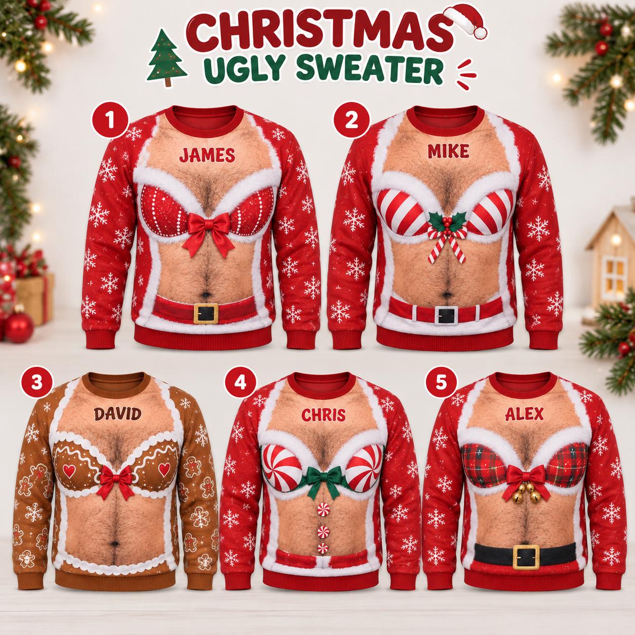 Team Santa Bra Illusion Custom Ugly Christmas Sweater - Image 2