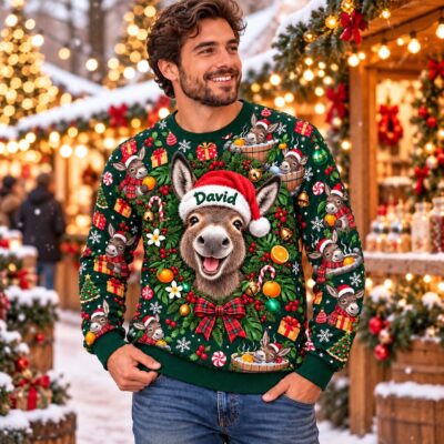 Funny Donkey Holiday Jumper Custom Ugly Christmas Sweater